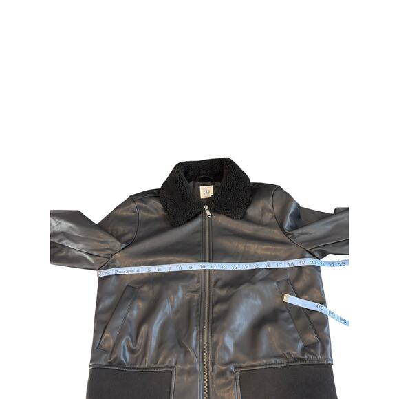 Gap Faux Leather Bomber Jacket Black Punk Emo Casual Sherpa Collar Small - Picture 10 of 12